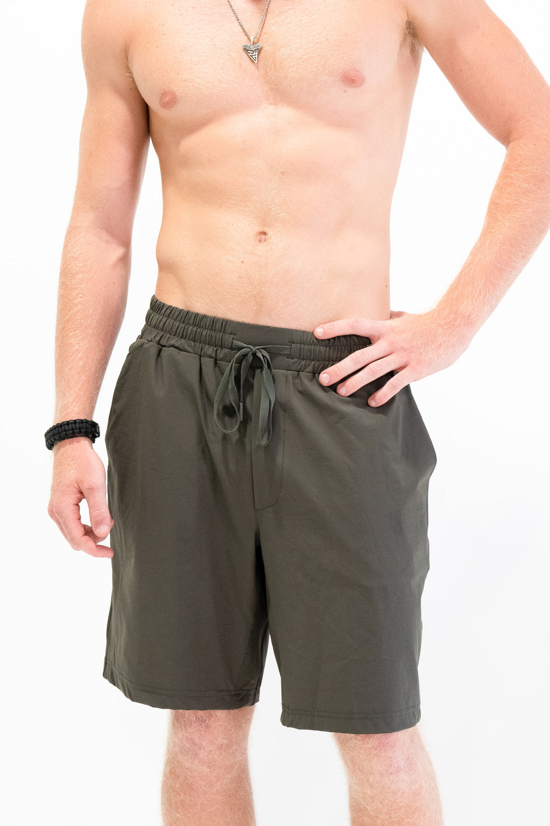 Fitness + Financial Gains™ SWIM: Olive Drawstring Men's Shorts with Pockets