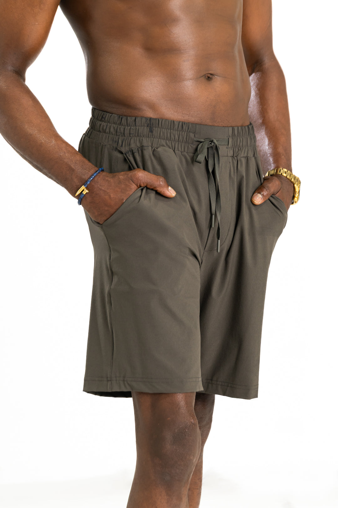 Fitness + Financial Gains™ SWIM: Olive Drawstring Men's Shorts with Pockets