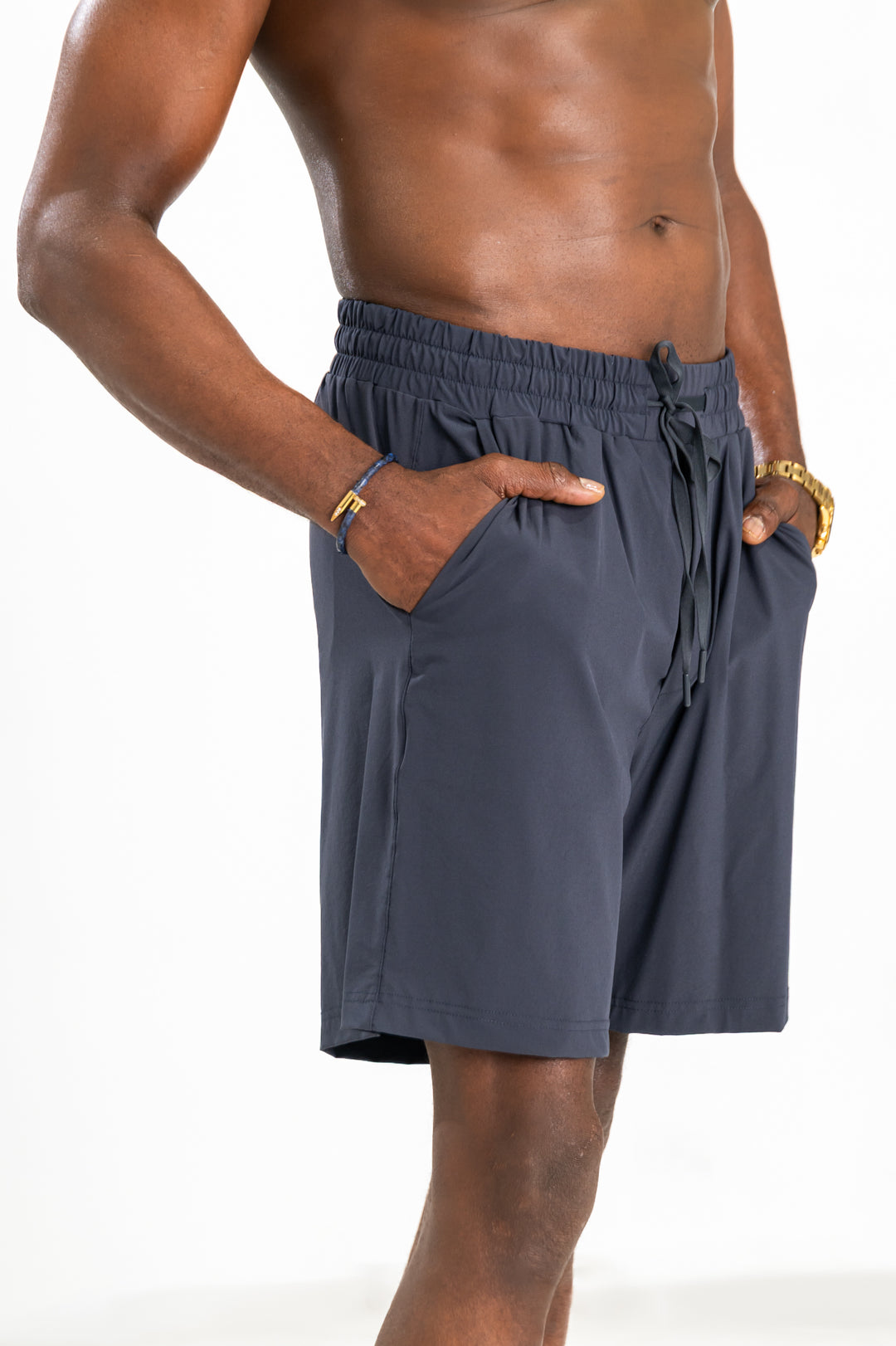 Fitness + Financial Gains™ SWIM: Navy Drawstring Men's Shorts with Pockets