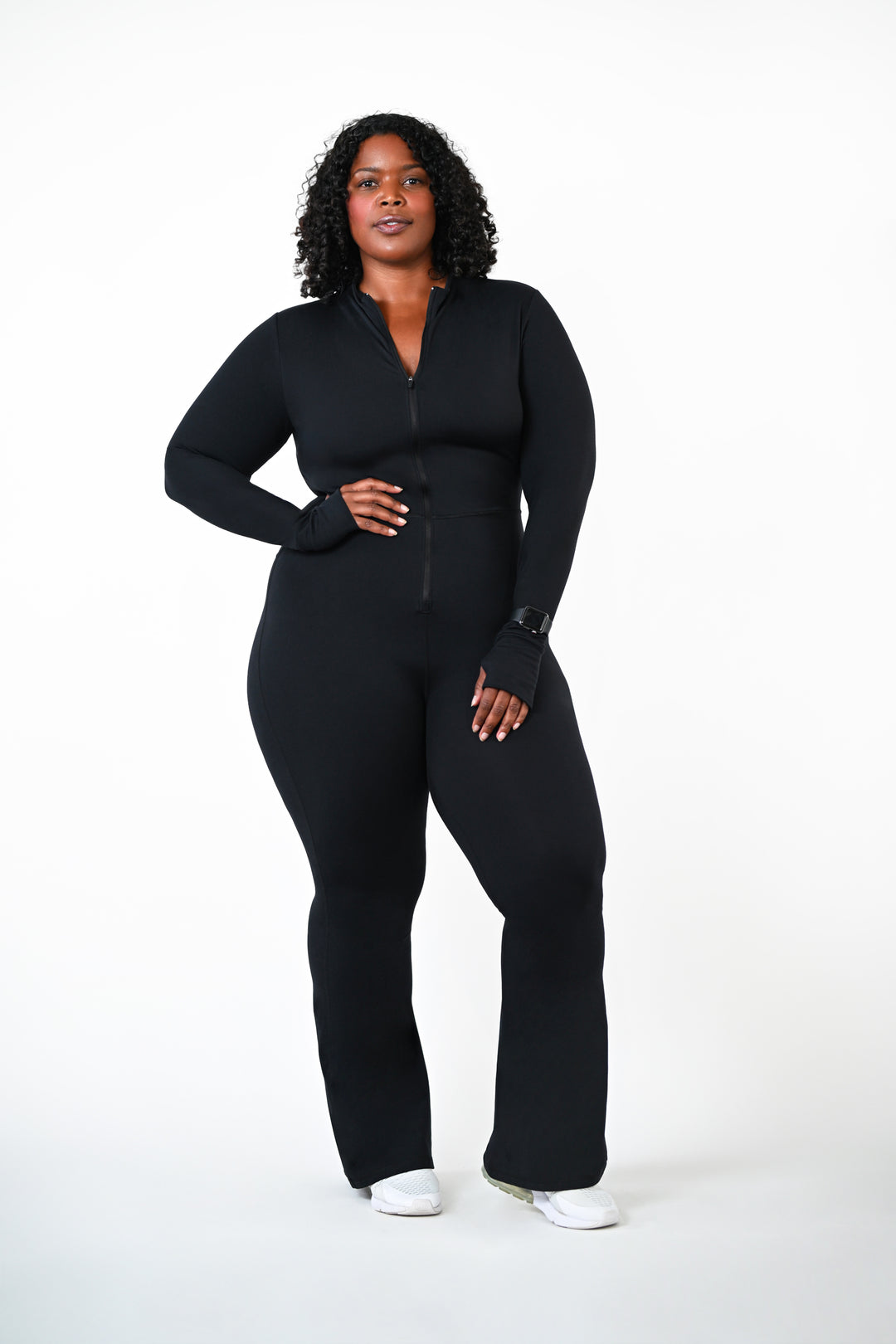 Fitness + Financial Gains™: CURVE Black Flared Long Sleeve Bodysuit