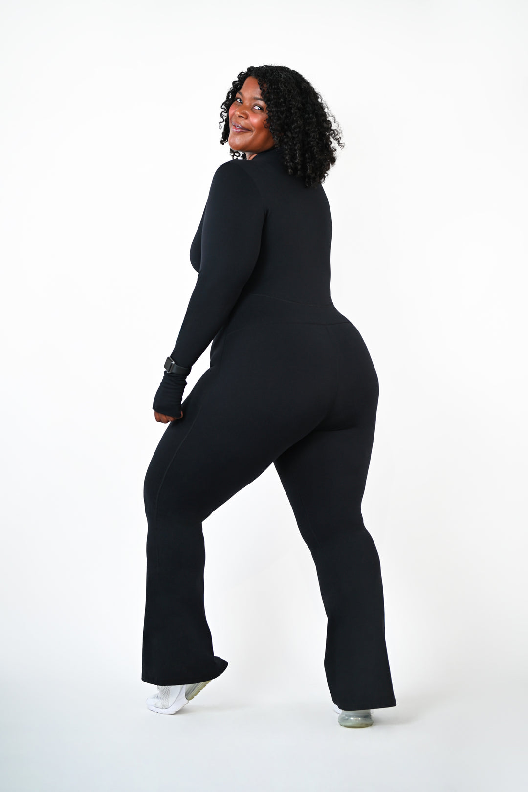 Fitness + Financial Gains™: CURVE Black Flared Long Sleeve Bodysuit