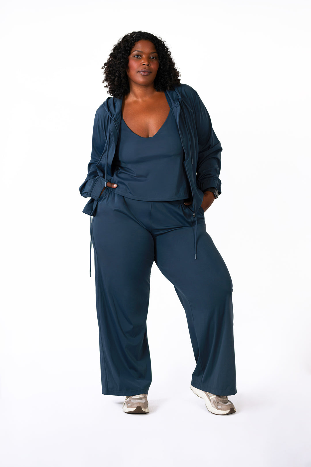 Fitness + Financial Gains™ CURVE: Navy Hoodie Zipper Jacket