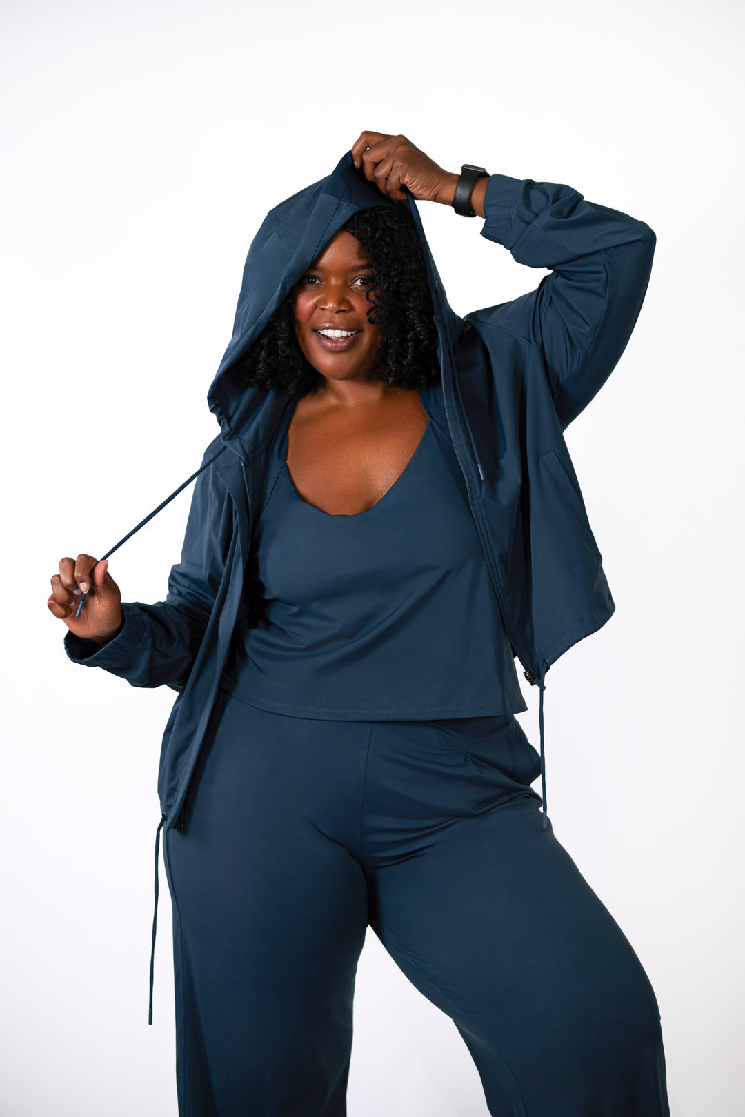 Fitness + Financial Gains™ CURVE: Navy Hoodie Zipper Jacket