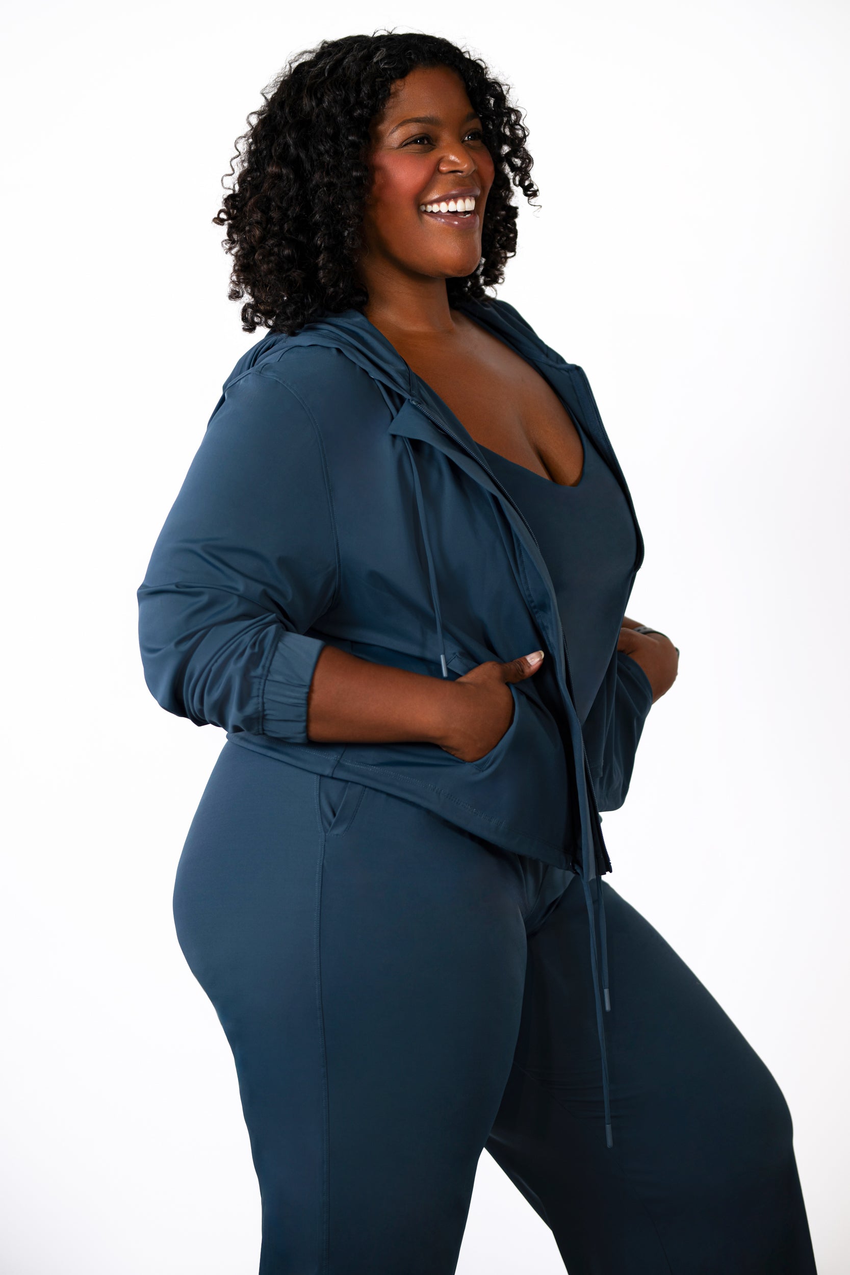 Fitness + Financial Gains™ CURVE: Navy Hoodie Zipper Jacket