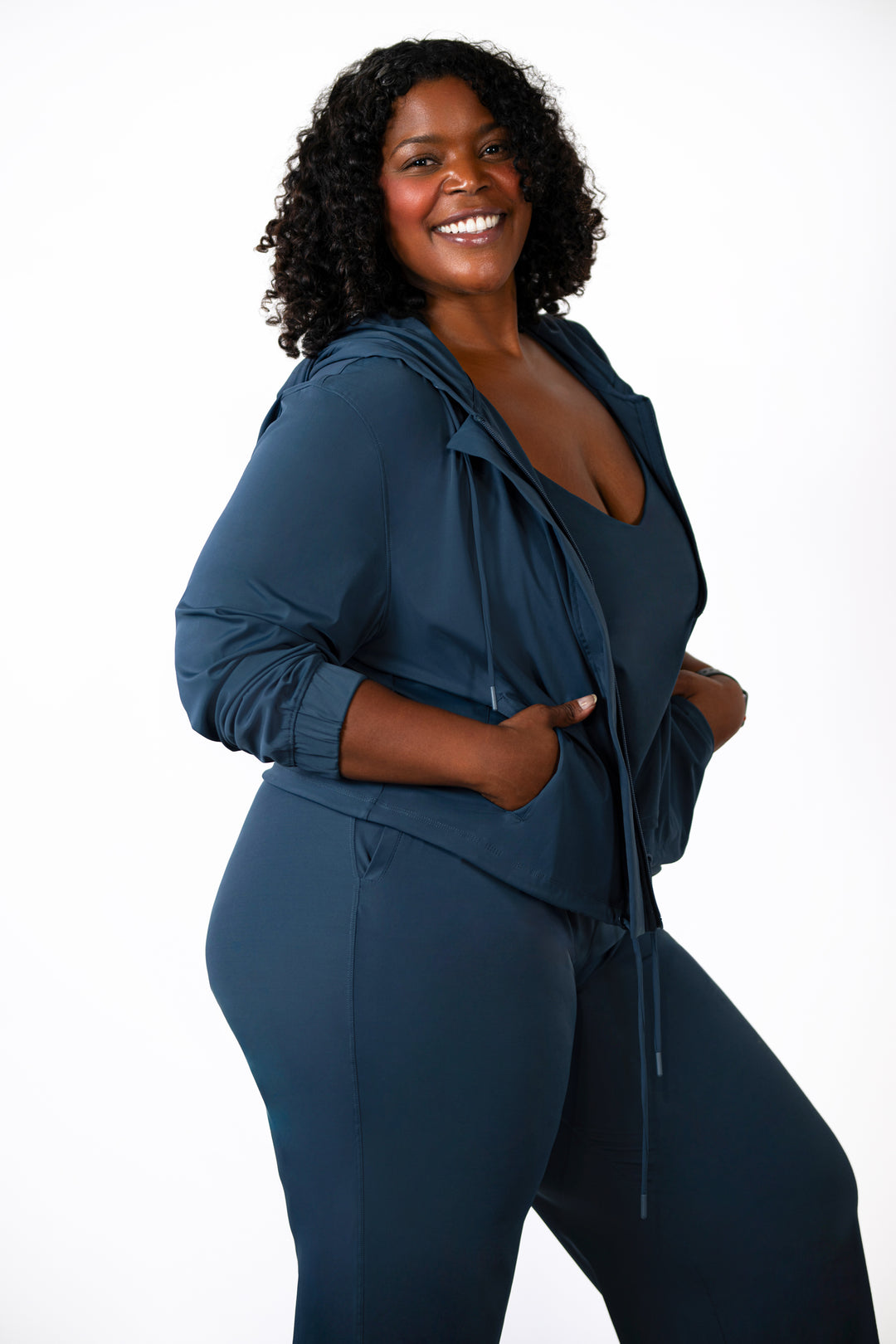 Fitness + Financial Gains™ CURVE: Navy Hoodie Zipper Jacket