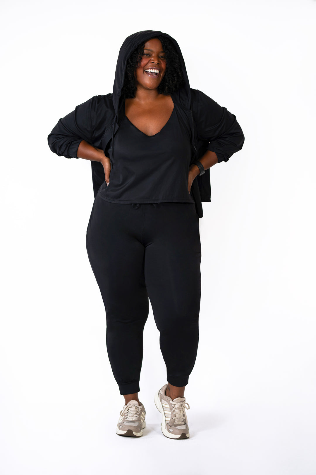 Fitness + Financial Gains™ CURVE: Black Hoodie Zipper Jacket