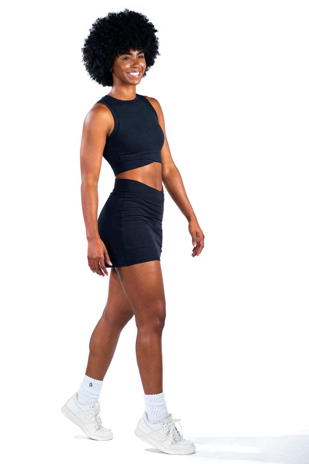 Black Crossover Waist Skirt Set