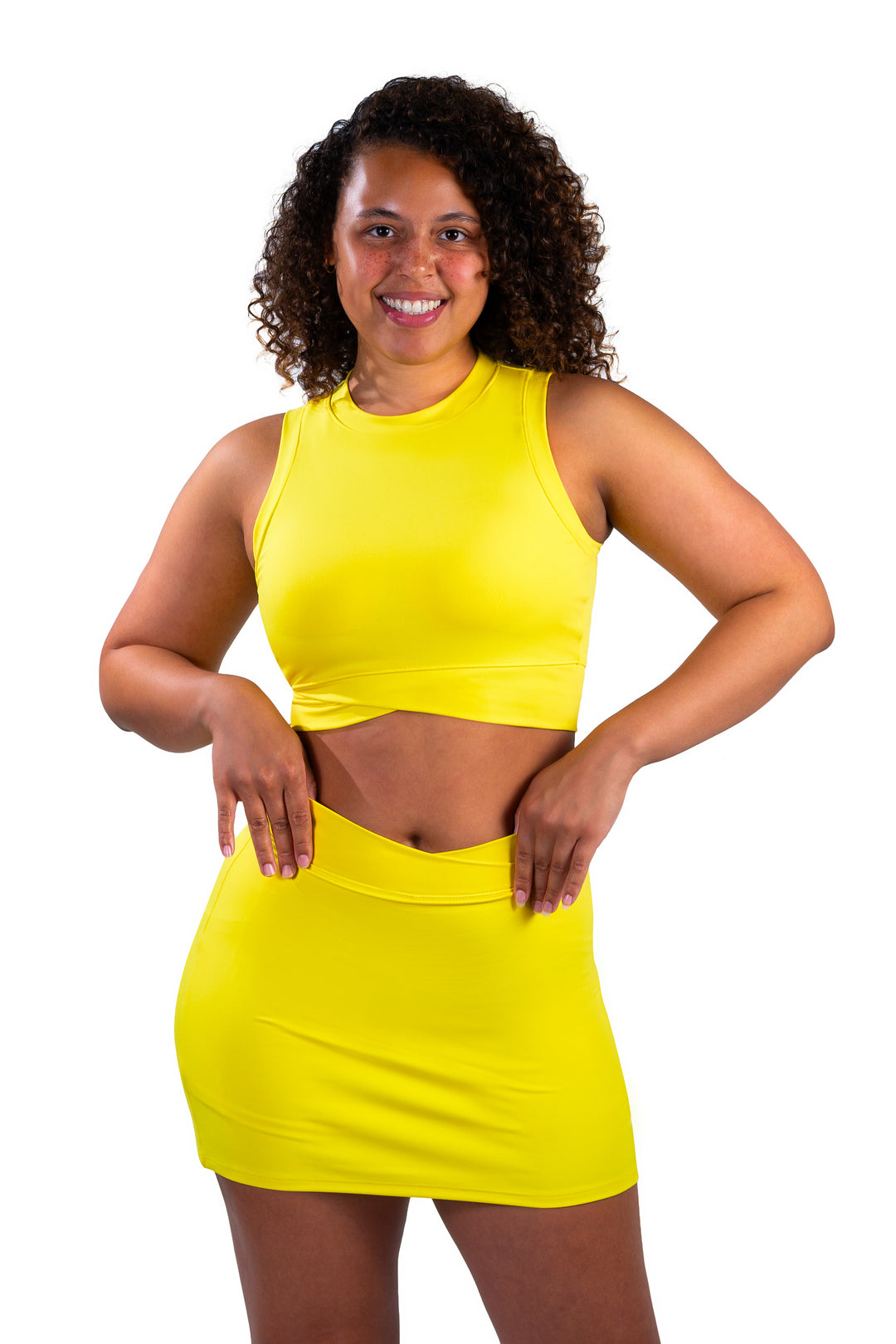 Miami Yellow Crossover Waist Skirt Set