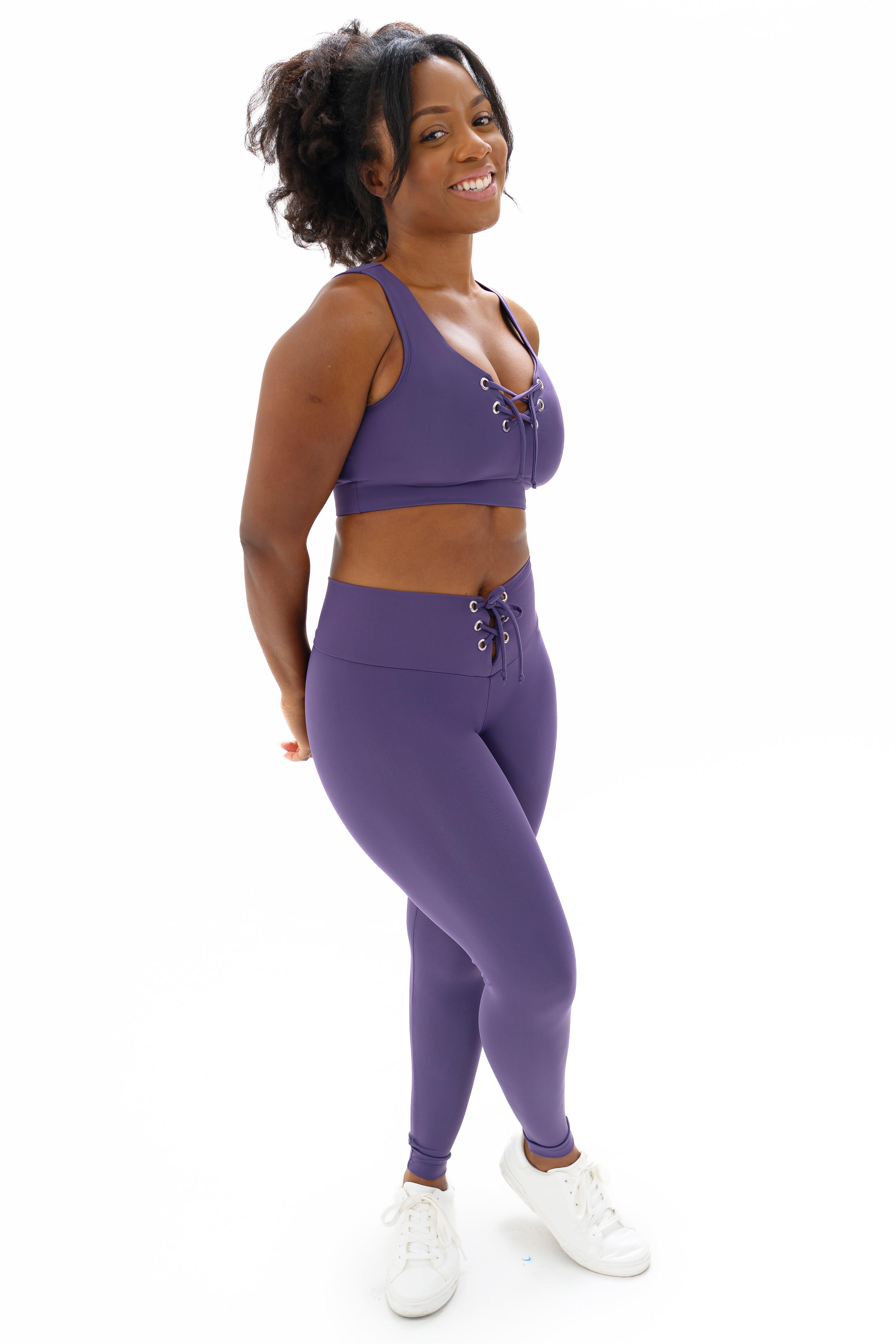 Online NWOT Athleta Lace Detail Sports Bra and Leggings Set in plum