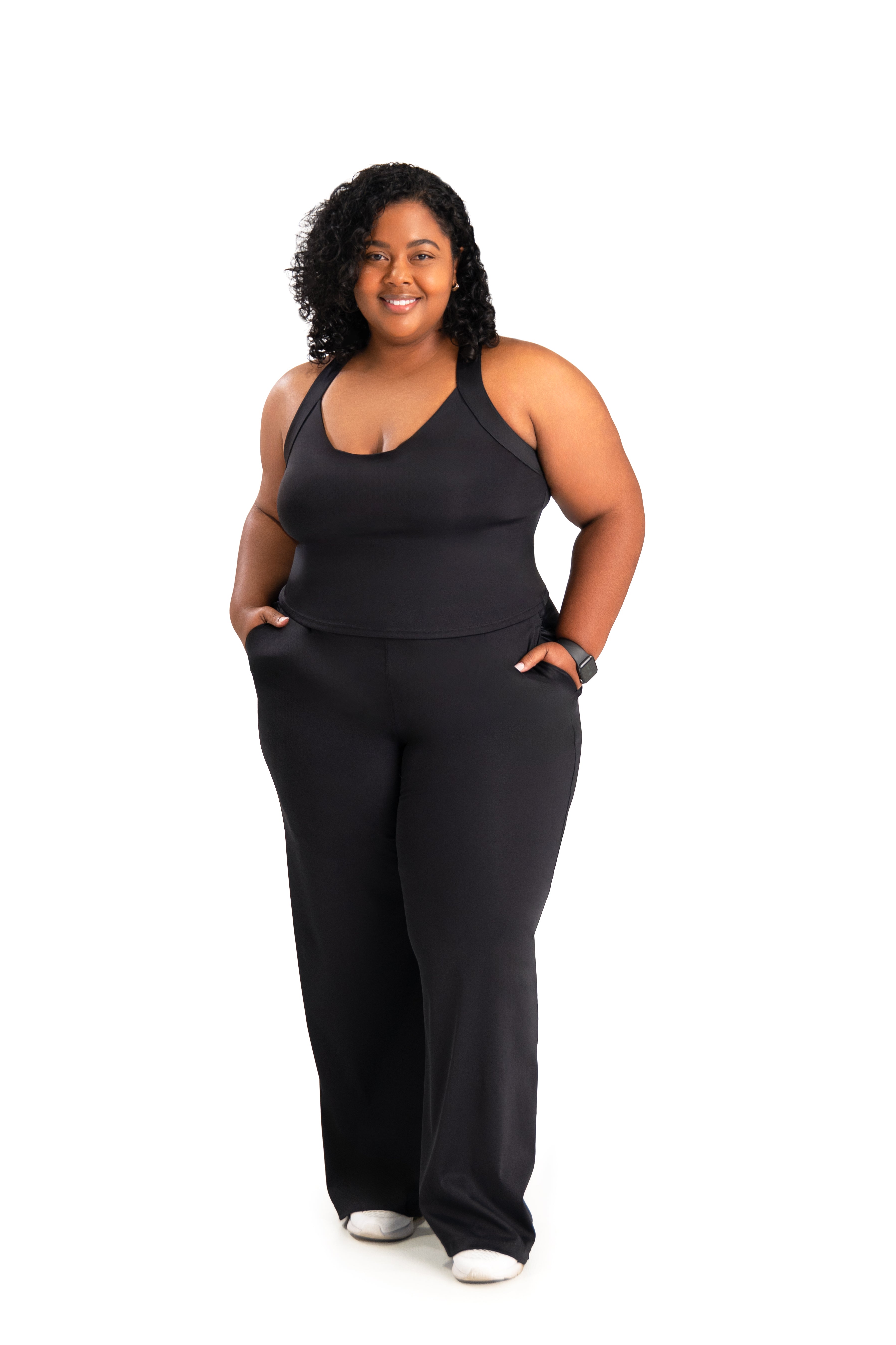 Fitness + Financial Gains™ CURVE: Black Pleated Front Wide Leg