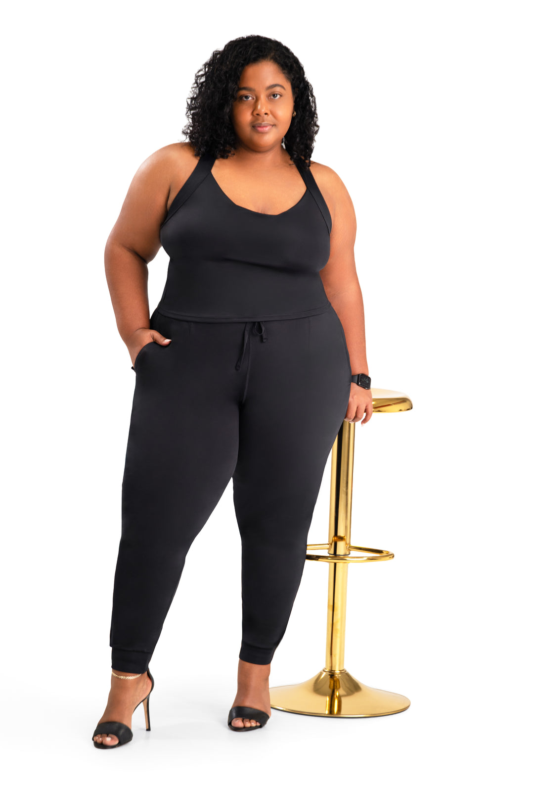 Fitness + Financial Gains™ CURVE: Black Pleated Joggers