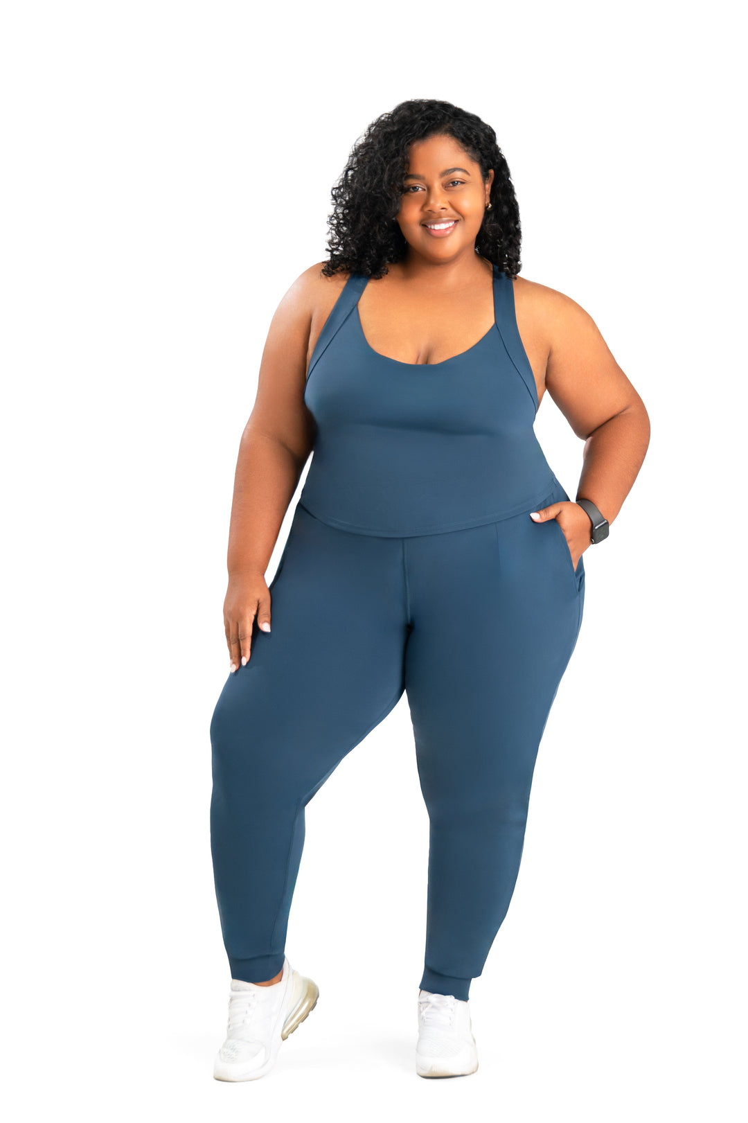 Fitness + Financial Gains™ CURVE: Black V-Neck Racerback Top