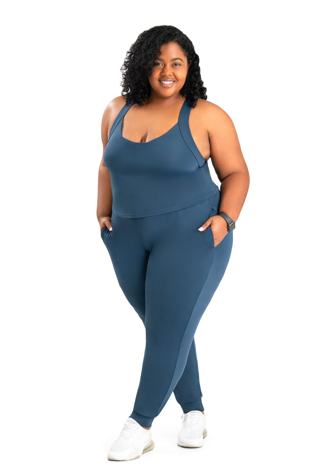 Fitness + Financial Gains™ CURVE: Navy Pleated Joggers