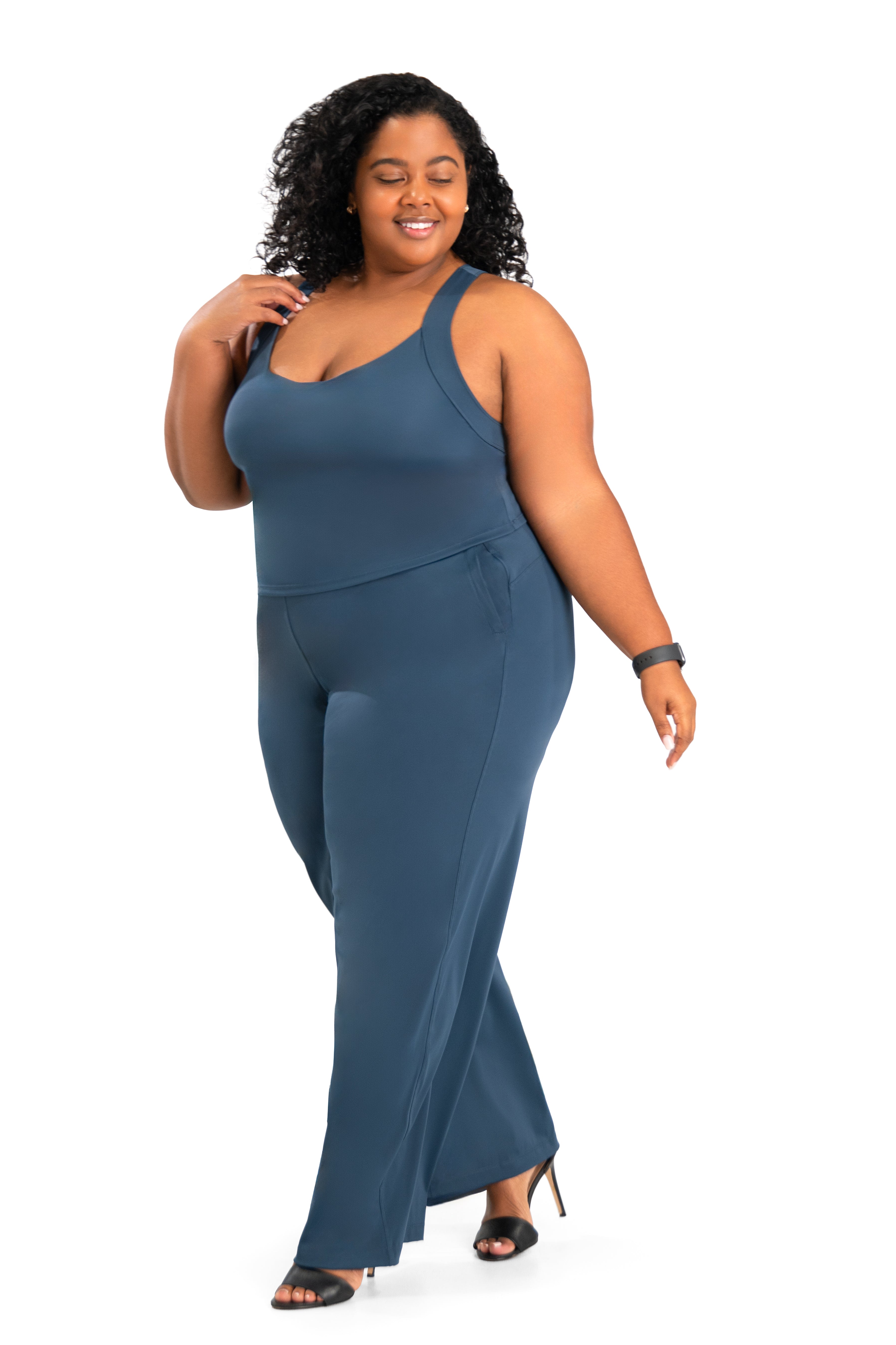 MARKA FRENCH SEAM WIDE PANTS イージー ネイビー 2 Fitness + Financial Gains™ CURVE: Navy Pleated Front Wide Leg