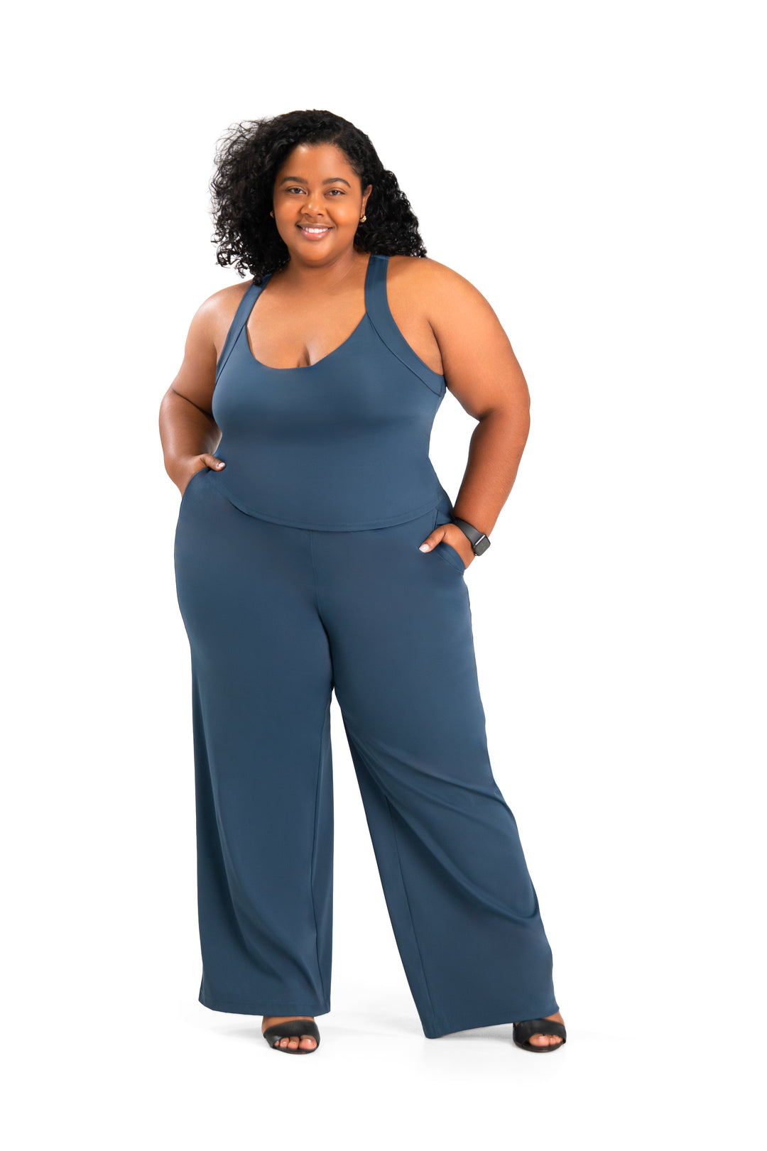 Fitness + Financial Gains™ CURVE: Navy Pleated Front Wide Leg Pants
