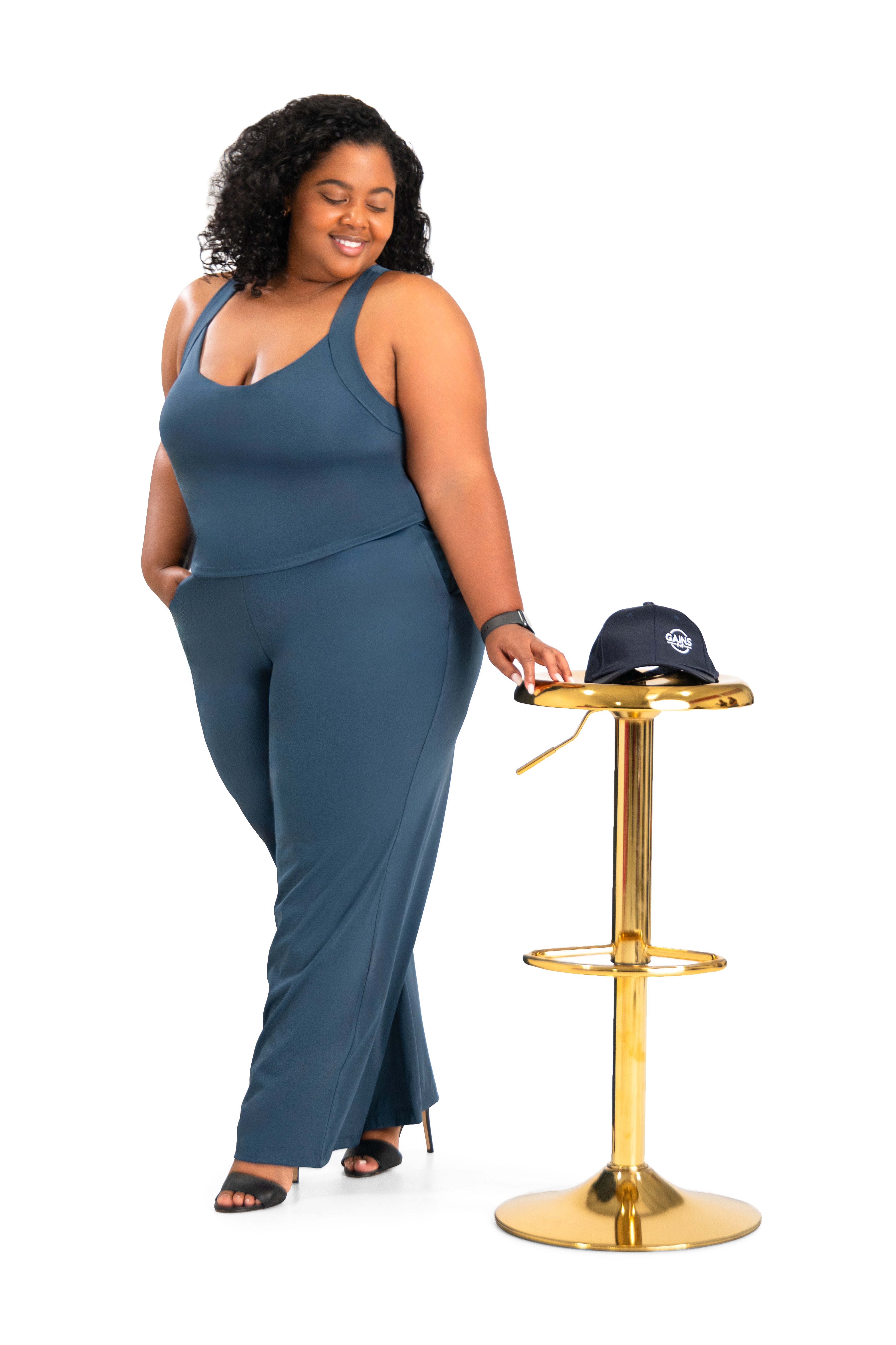 Fitness + Financial Gains™ CURVE: Navy Pleated Front Wide Leg