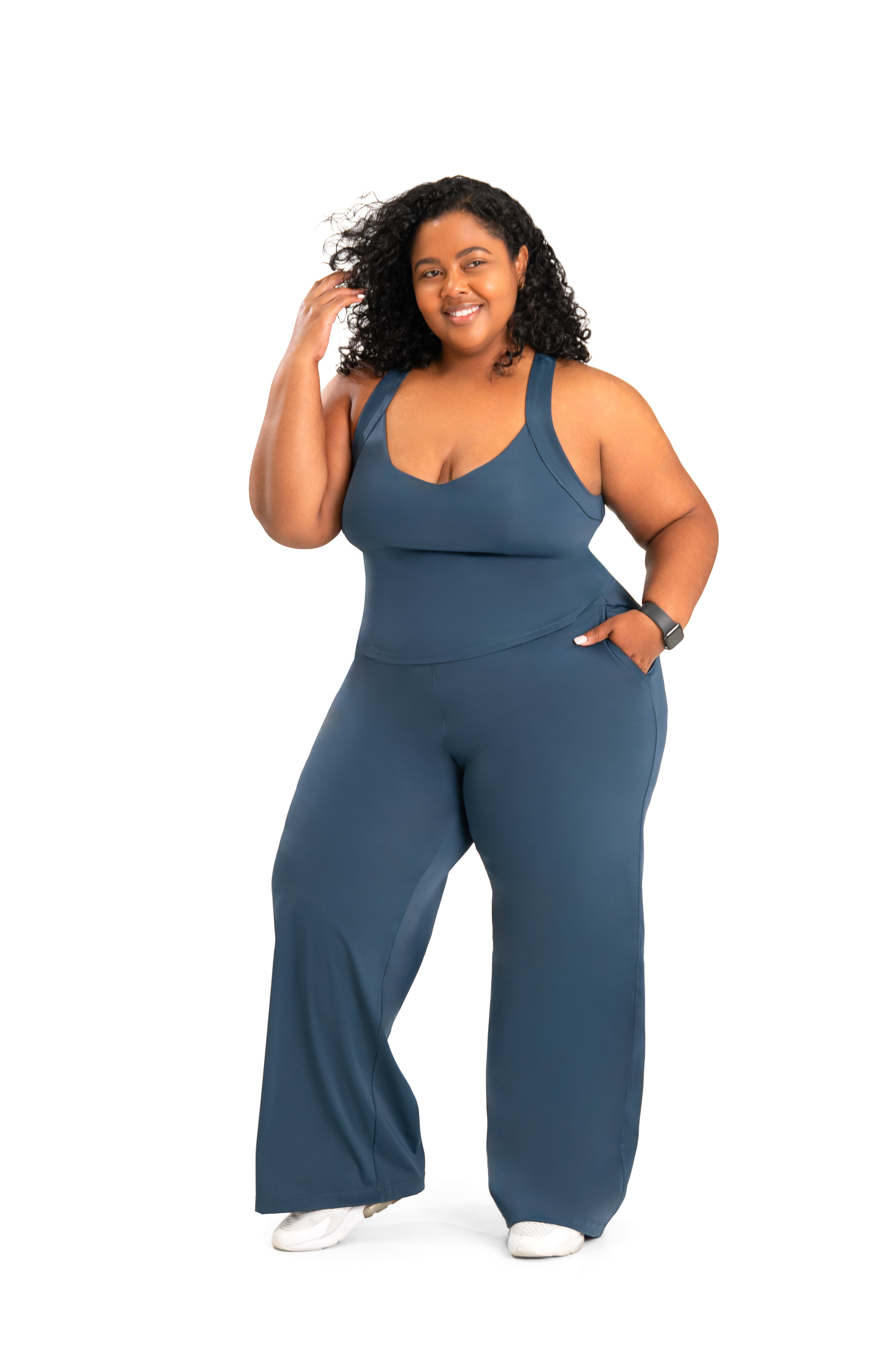 MARKA FRENCH SEAM WIDE PANTS イージー ネイビー 2 Fitness + Financial Gains™ CURVE: Navy Pleated Front Wide Leg